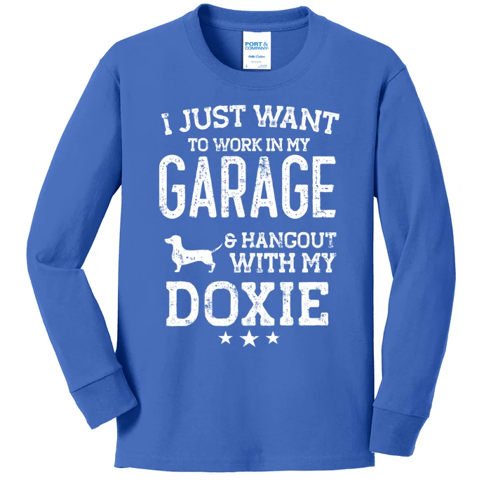 Doxie Dad Car Garage Hangout Cute Gift Kids Long Sleeve Shirt