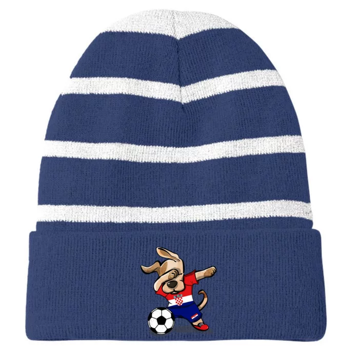 Dabbing Dog Croatia Soccer Fans Jersey Croatian Football Striped Beanie with Solid Band