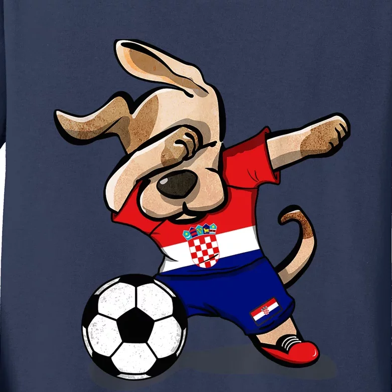 Dabbing Dog Croatia Soccer Fans Jersey Croatian Football Kids Long Sleeve Shirt