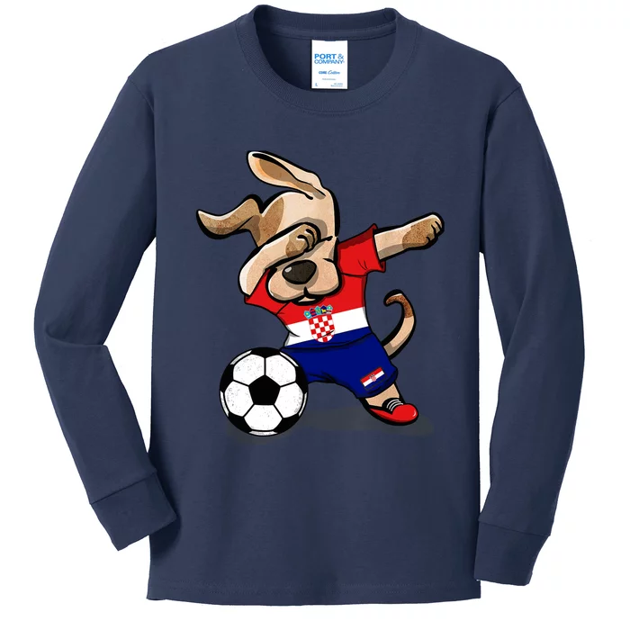 Dabbing Dog Croatia Soccer Fans Jersey Croatian Football Kids Long Sleeve Shirt