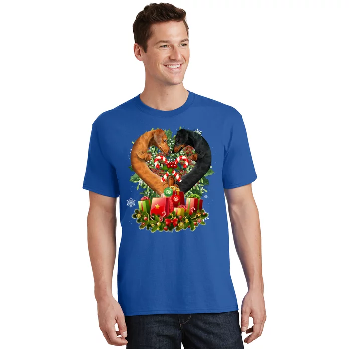 Dachshund Dog Couple Heart Shape Christmas Great Gift T-Shirt