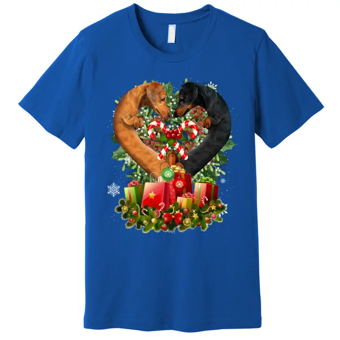 Dachshund Dog Couple Heart Shape Christmas Great Gift Premium T-Shirt