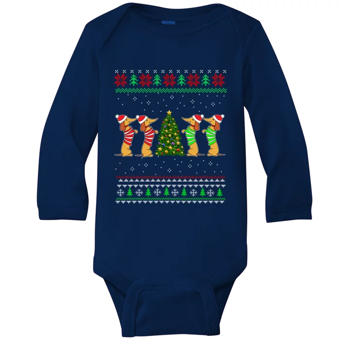 Dachshund Dog Christmas Ugly Sweater Dachshund Xmas Gift Baby Long Sleeve Bodysuit