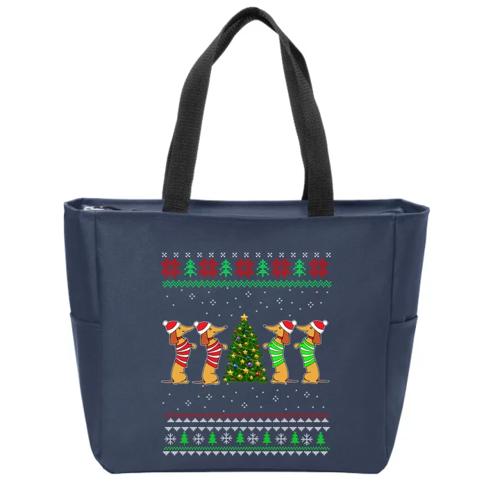 Dachshund Dog Christmas Ugly Sweater Dachshund Xmas Gift Zip Tote Bag