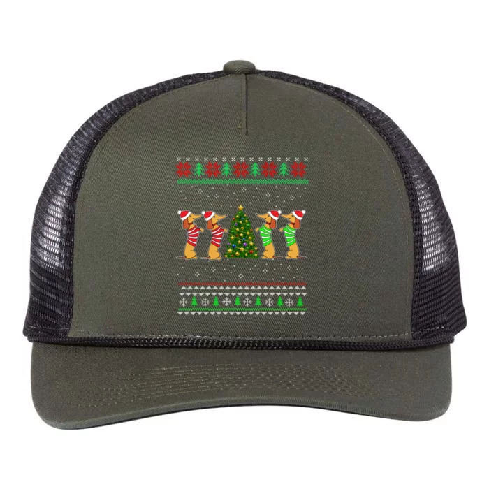 Dachshund Dog Christmas Ugly Sweater Dachshund Xmas Gift Great Gift Retro Rope Trucker Hat Cap