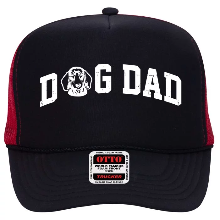 Dog Dad Dachshund Gift For Dad High Crown Mesh Trucker Hat