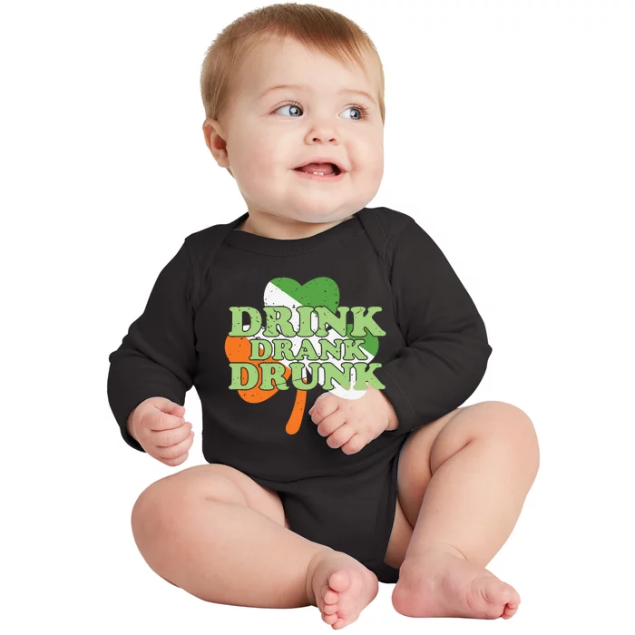 Drink Drank Drunk Shamrock Baby Long Sleeve Bodysuit