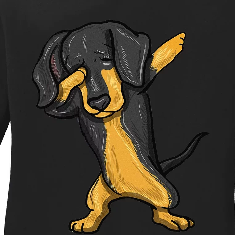 Dabbing Dachshund Doxie Dog Dab Dance Ladies Long Sleeve Shirt