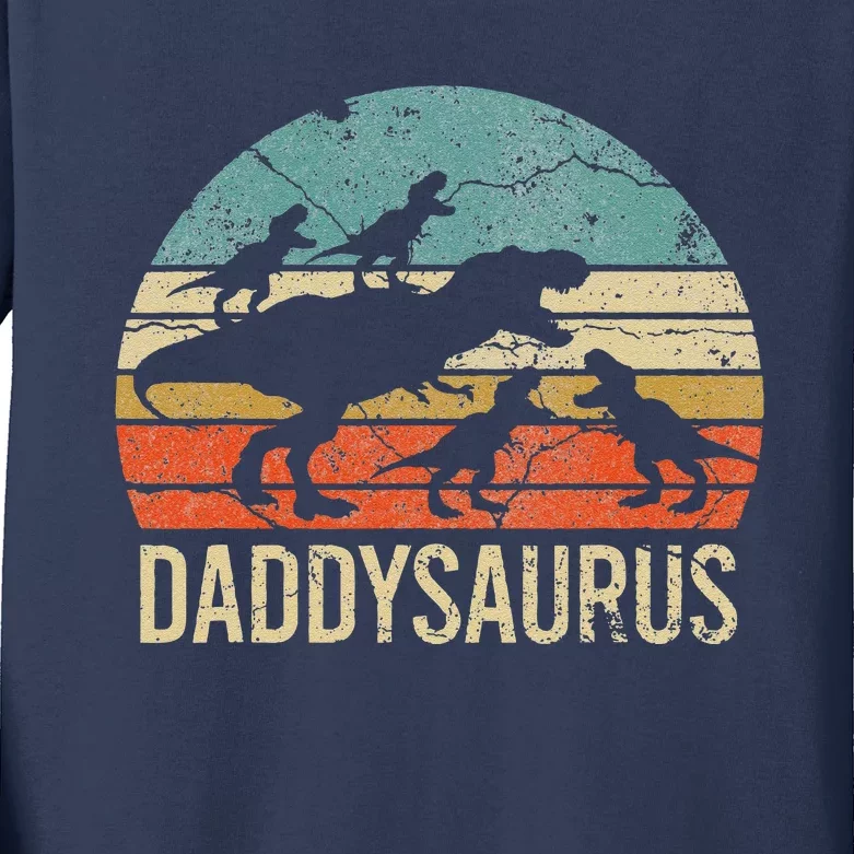 Daddy Dinosaur Daddysaurus 4 Four Gift For Father Day Kids Long Sleeve Shirt