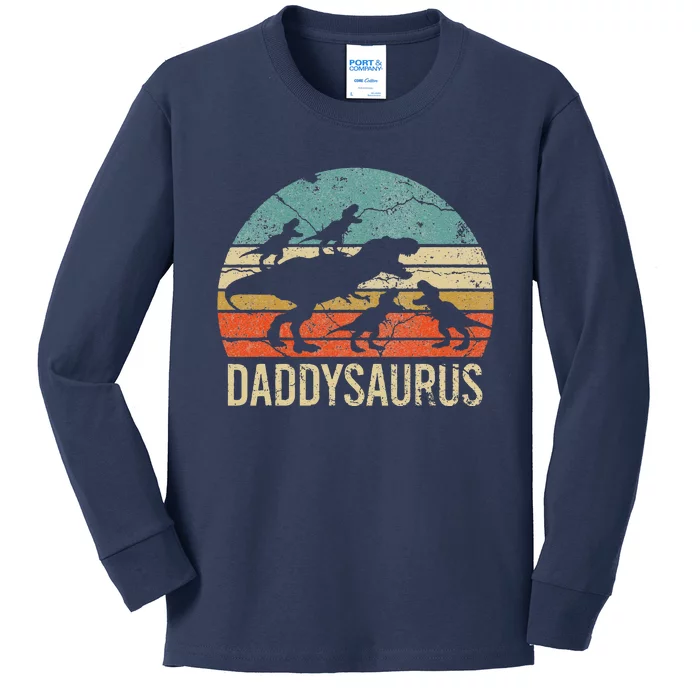 Daddy Dinosaur Daddysaurus 4 Four Gift For Father Day Kids Long Sleeve Shirt