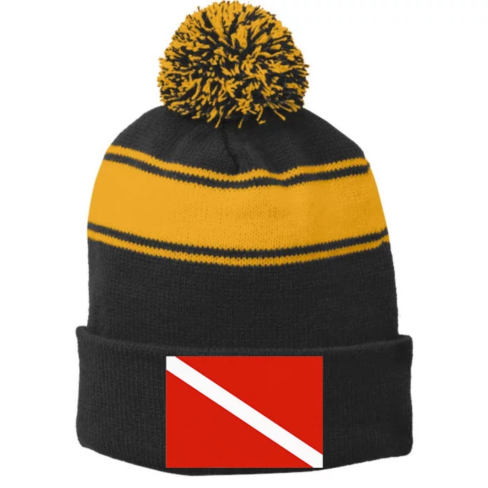 Diver Down Dive Flag Scuba Diving Flag Stripe Pom Pom Beanie