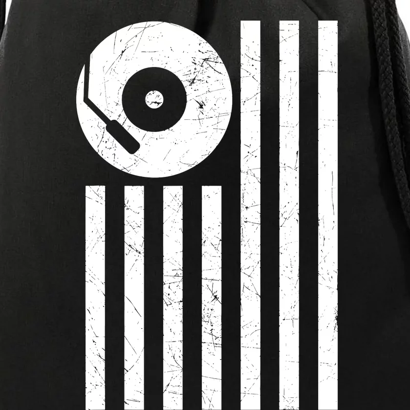 Dj Deejay Disk Jockey Turntable American Flag Djing Drawstring Bag