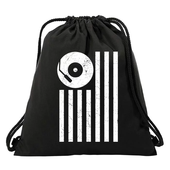 Dj Deejay Disk Jockey Turntable American Flag Djing Drawstring Bag