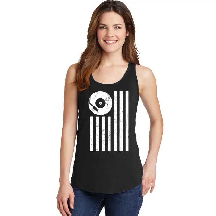 Dj Deejay Disk Jockey Turntable American Flag Djing Ladies Essential Tank