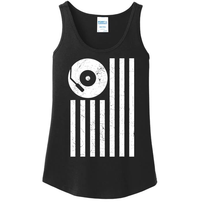 Dj Deejay Disk Jockey Turntable American Flag Djing Ladies Essential Tank