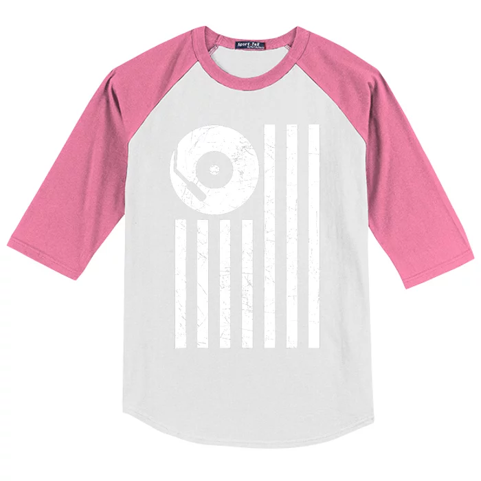 Dj Deejay Disk Jockey Turntable American Flag Djing Kids Colorblock Raglan Jersey