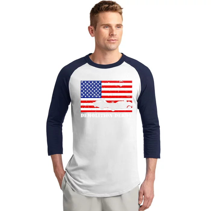 Distressed Demolition Derby Usa American Flag Vintage Racer Great Gift Baseball Sleeve Shirt