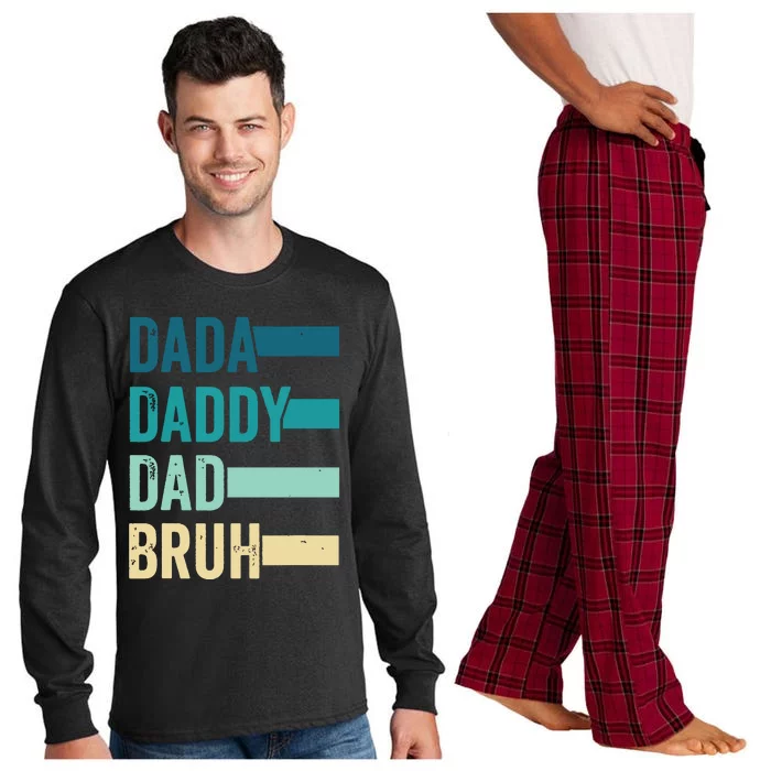 Dada Daddy Dad Bruh Fathers Day Vintage Funny Father Papa Long Sleeve Pajama Set