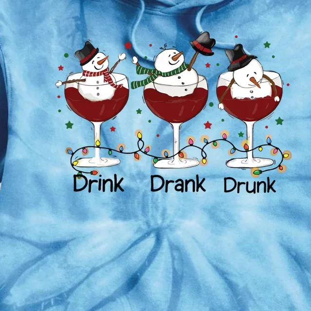 Drink Drank Drunk Funny Snowman Christmas Wine Tie Dye Hoodie