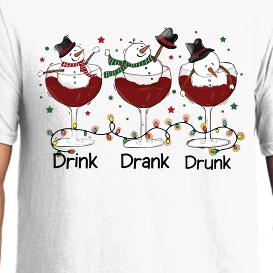 Drink Drank Drunk Funny Snowman Christmas Wine Pajama Set