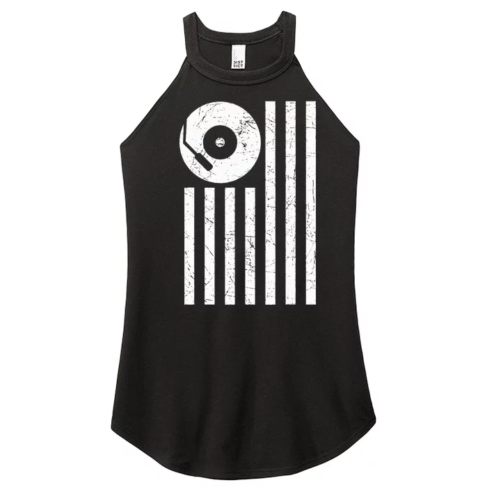 Dj Deejay Disk Jockey Turntable American Flag Djing Women’s Perfect Tri Rocker Tank