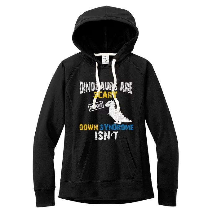 Dinosaur Dinaudors Down Syndrome Awareness Blue And Yellow Women's Fleece Hoodie