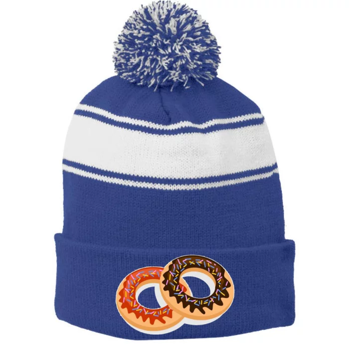 Dual Doughnuts Stripe Pom Pom Beanie