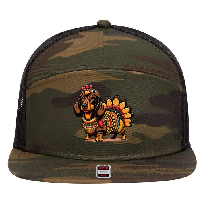 Doxie Dachshund Dog Turkey 7 Panel Mesh Trucker Snapback Hat