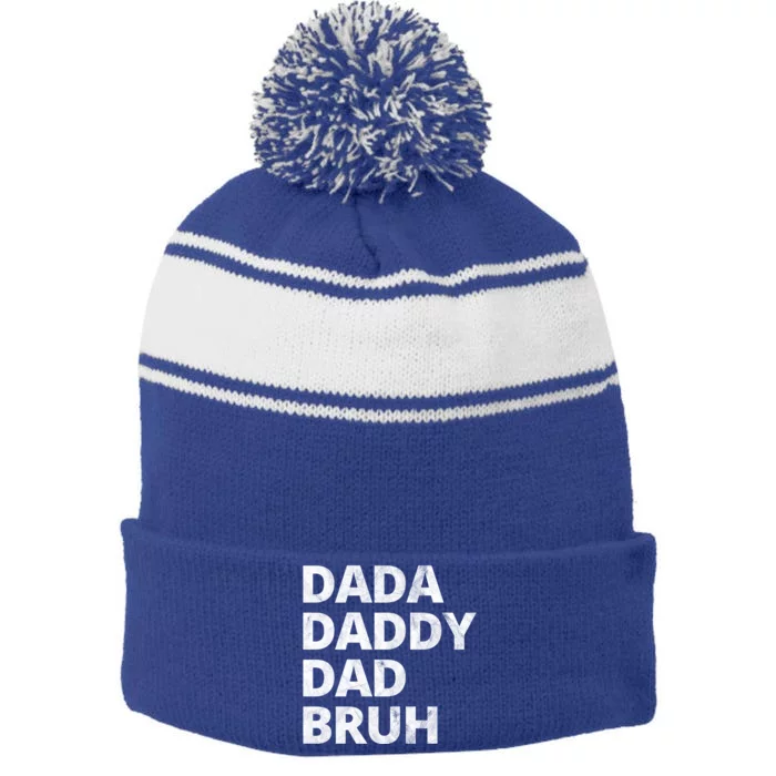 Dada Daddy Dad Bruh Vintage Funny Stripe Pom Pom Beanie