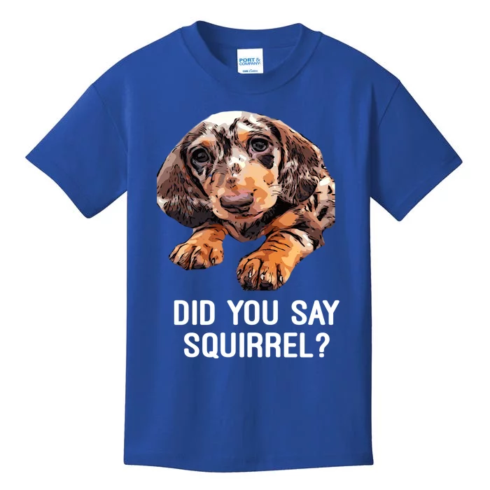 Dapple Dachshund Did You Say Squirrel Hooded Gift Kids T-Shirt