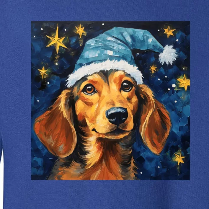 Dachshund Doxie Dog In Santa Hat Starry Night Christmas Gift Toddler Sweatshirt