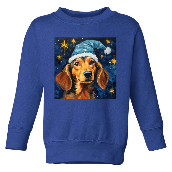 Dachshund Doxie Dog In Santa Hat Starry Night Christmas Gift Toddler Sweatshirt