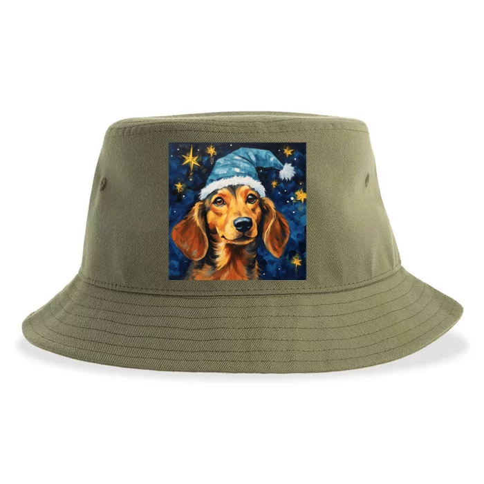 Dachshund Doxie Dog In Santa Hat Starry Night Christmas Gift Sustainable Bucket Hat