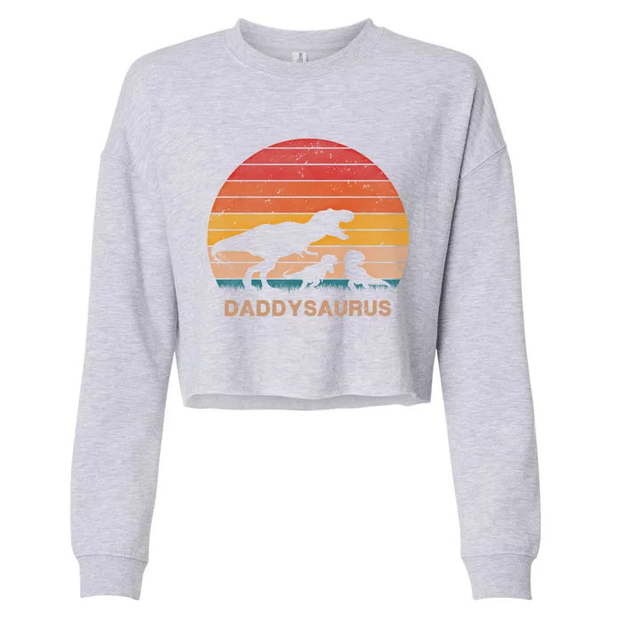 Dad Dinosaur Daddysaurus 2 Two Christmas Birthday Gift Cropped Pullover Crew