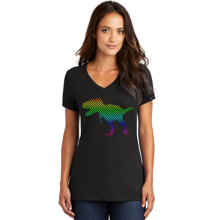 Dot Day Dinosaur TRex Women's V-Neck T-Shirt