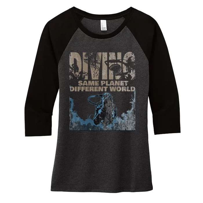 Diver Diving Women's Tri-Blend 3/4-Sleeve Raglan Shirt