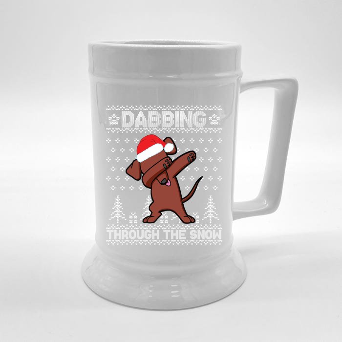 Dachshund Dog Dabbing Through The Snow Merry Christmas Day Gift Front & Back Beer Stein