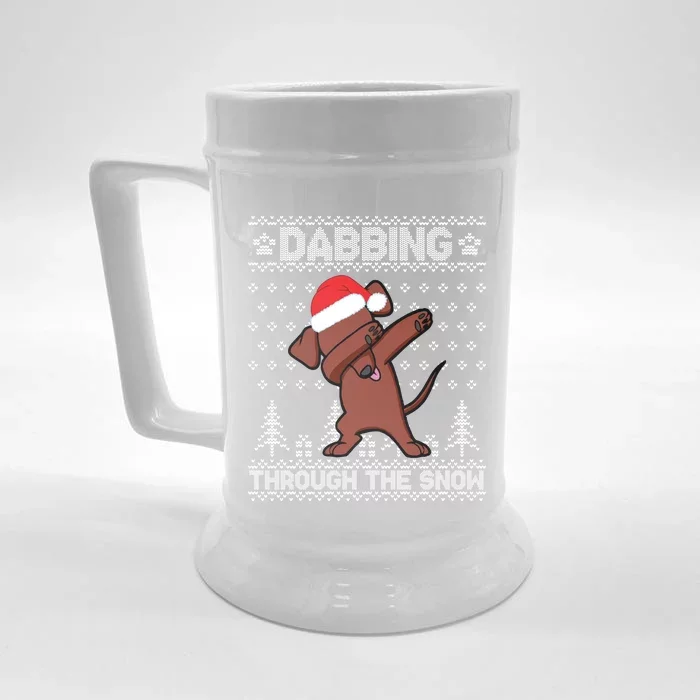 Dachshund Dog Dabbing Through The Snow Merry Christmas Day Gift Front & Back Beer Stein