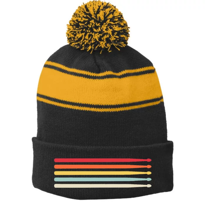 Drummer Drumsticks Drum Sticks Retro Vintage Drumming Stripe Pom Pom Beanie