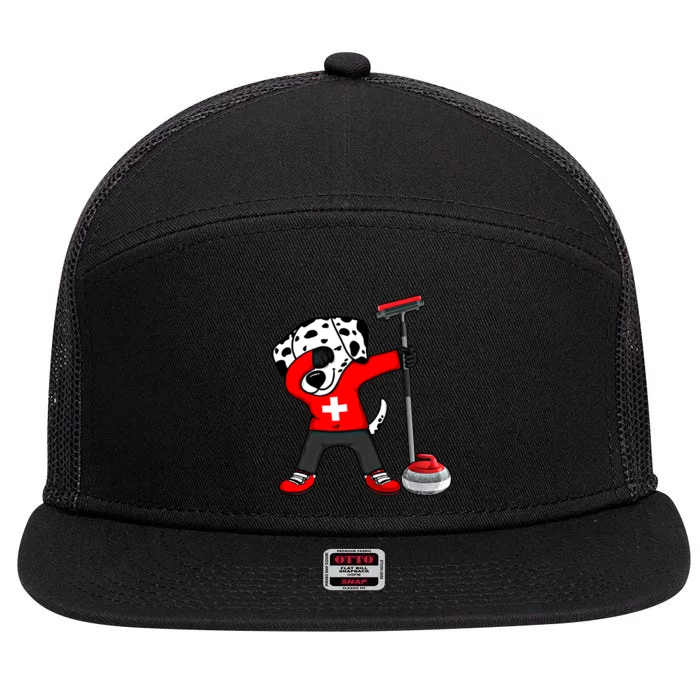 Dabbing Dalmatian Dog Switzerland Curling Fans Jersey Sports Gift 7 Panel Mesh Trucker Snapback Hat