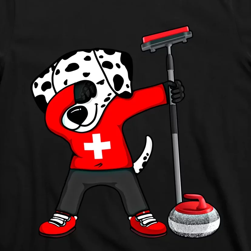 Dabbing Dalmatian Dog Switzerland Curling Fans Jersey Sports Gift T-Shirt