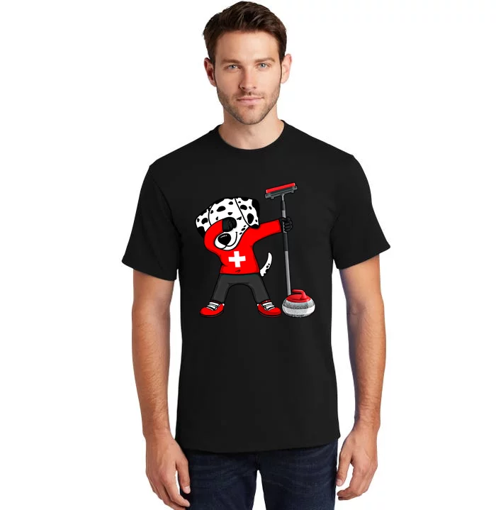 Dabbing Dalmatian Dog Switzerland Curling Fans Jersey Sports Gift Tall T-Shirt