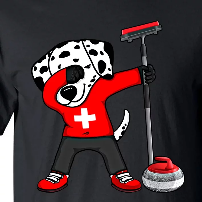 Dabbing Dalmatian Dog Switzerland Curling Fans Jersey Sports Gift Tall T-Shirt