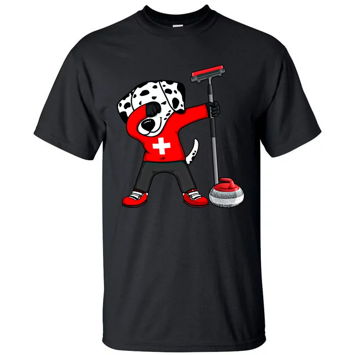 Dabbing Dalmatian Dog Switzerland Curling Fans Jersey Sports Gift Tall T-Shirt