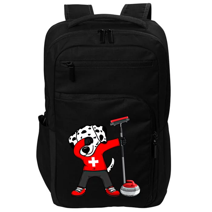 Dabbing Dalmatian Dog Switzerland Curling Fans Jersey Sports Gift Impact Tech Backpack