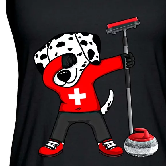 Dabbing Dalmatian Dog Switzerland Curling Fans Jersey Sports Gift Ladies Essential Flowy Tank