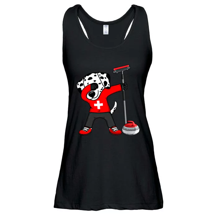 Dabbing Dalmatian Dog Switzerland Curling Fans Jersey Sports Gift Ladies Essential Flowy Tank