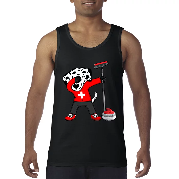 Dabbing Dalmatian Dog Switzerland Curling Fans Jersey Sports Gift Tank Top