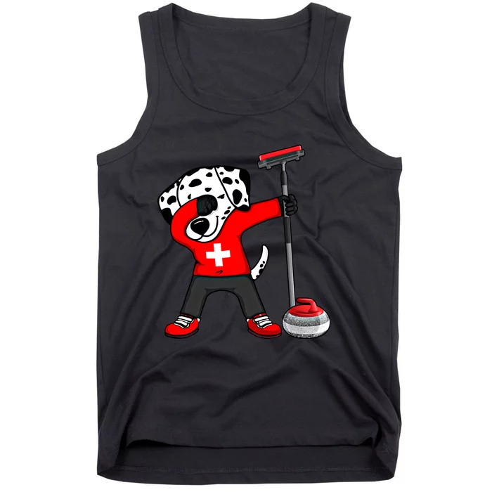 Dabbing Dalmatian Dog Switzerland Curling Fans Jersey Sports Gift Tank Top