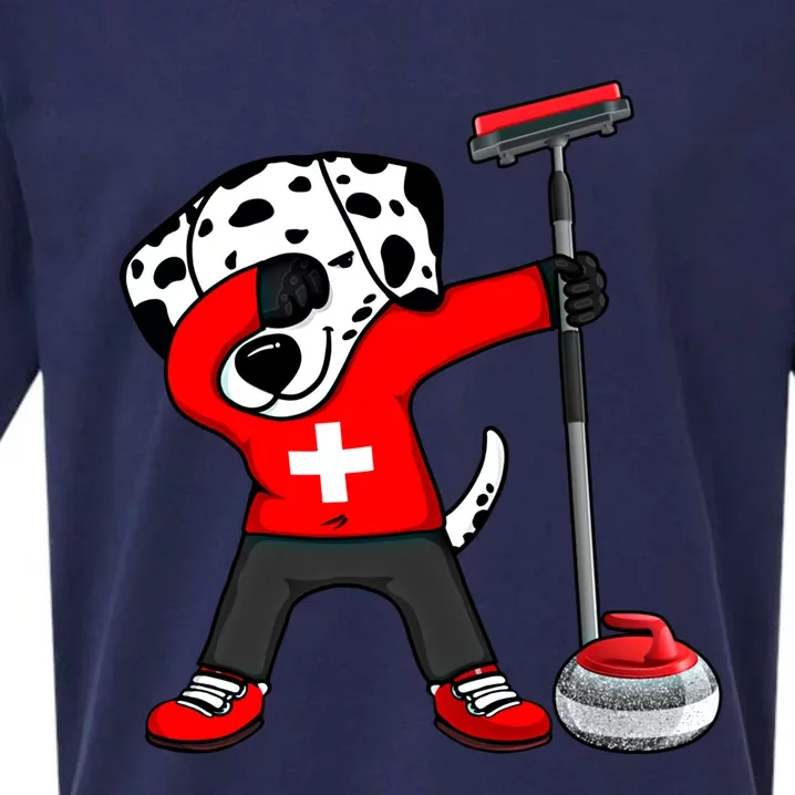 Dabbing Dalmatian Dog Switzerland Curling Fans Jersey Sports Gift Sueded Cloud Jersey T-Shirt